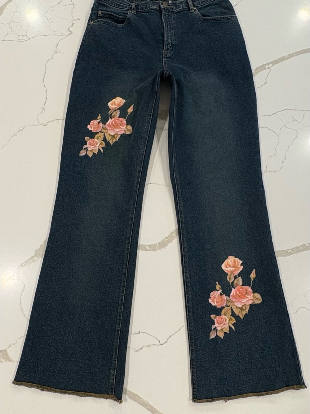 Vintage Y2K Jane Seymour Signature Rose Floral Embroidered Wide Leg Jeans 10M